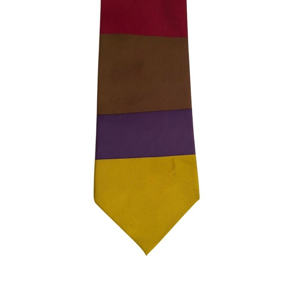 Museum of Fine Arts Boston Silk Tie Colorblock Yellow Purple Brown Maroon MFA
